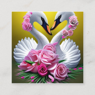 Fantasy Swan Couple Bouquet mit Blume und Herz Quadratische Visitenkarte