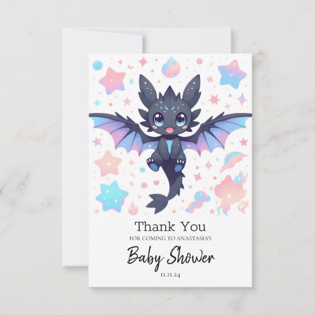 Fantasy Sweet Dragon Baby Dusche Dankeskarte (Vorderseite)
