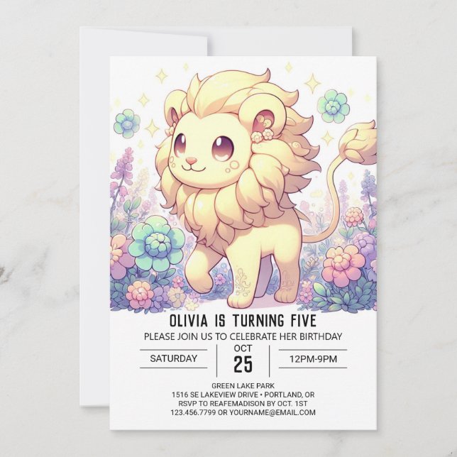 Fantasy Sweet Lion Digital Geburtstag Einladung (Vorderseite)
