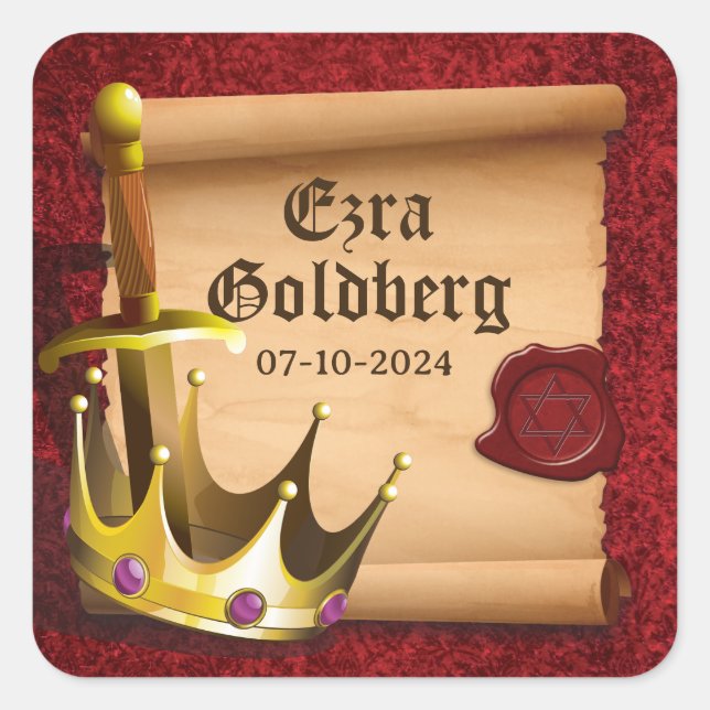 Fantasy Sword Crown Mittelalterlicher Ritter Bar M Quadratischer Aufkleber (Vorderseite)