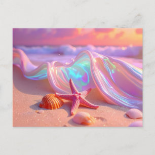 Fantasy-Traumstrand mit schönem rosa Seestern  Postkarte