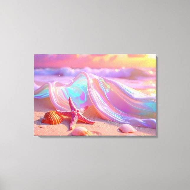 Fantasy-Traumstrand mit schöner rosa Seestern  Leinwanddruck (Vorderseite)