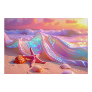 Fantasy-Traumstrand mit schöner rosa Seestern Poster