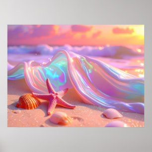 Fantasy-Traumstrand mit schöner rosa Seestern Poster
