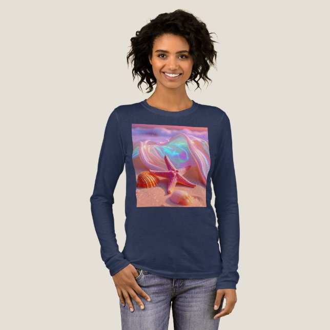 Fantasy-Traumstrand mit schöner rosa Seestern Tri-Blend Shirt (Volle Vorderseite)