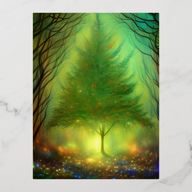 Fantasy Tree Folien Feiertagspostkarte (Vorderseite)
