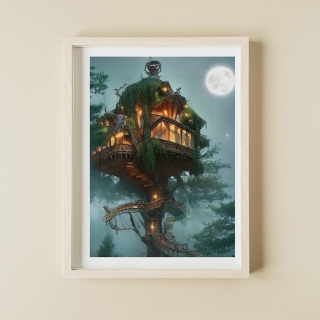 Fantasy Tree House Digitales Kunstwerk Poster (Von Creator hochgeladen)