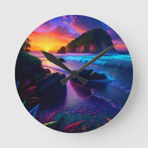 Fantasy Tropical Beach One Runde Wanduhr
