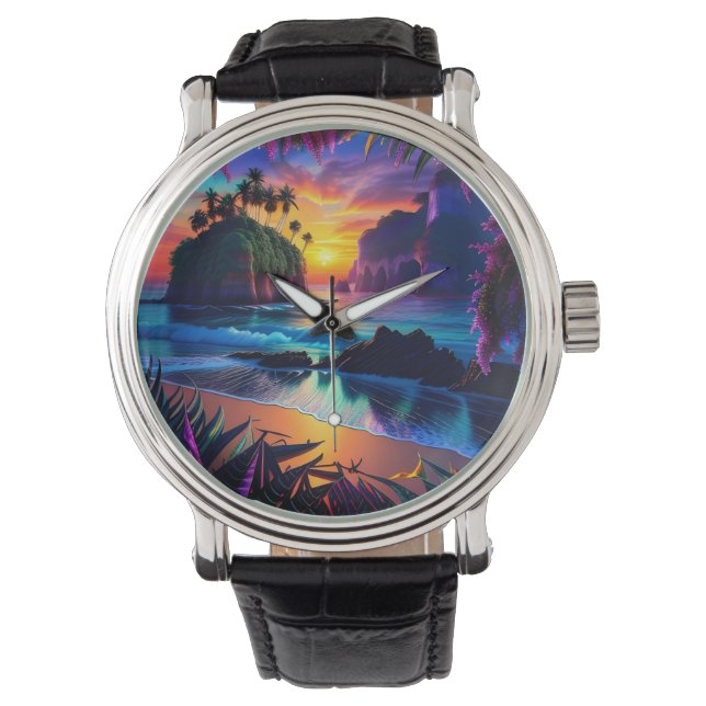 Fantasy Tropical Beach Three Armbanduhr (Vorderseite)