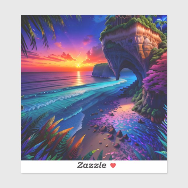 Fantasy Tropical Beach Vier Aufkleber (Blatt)
