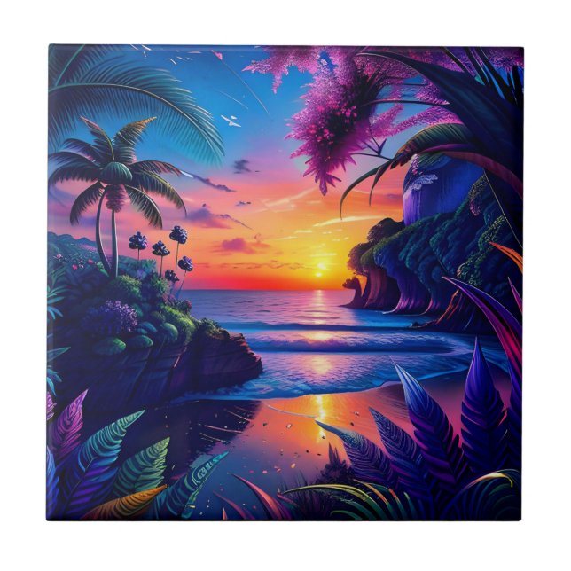 Fantasy Tropical Beach Zwei Fliese (Vorderseite)