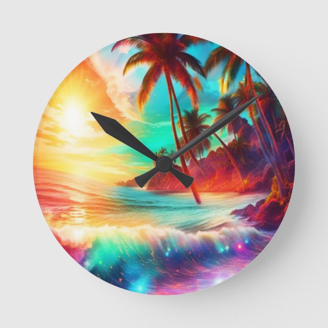 Fantasy Tropical Island Runde Wanduhr (Vorderseite)