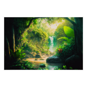 Fantasy Tropical Paradise Landschaft mit Wasserfal Poster