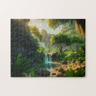 Fantasy Tropical Paradise Landschaft mit Wasserfal Puzzle