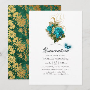 Fantasy Türkis und Gold Quinceañera Einladung