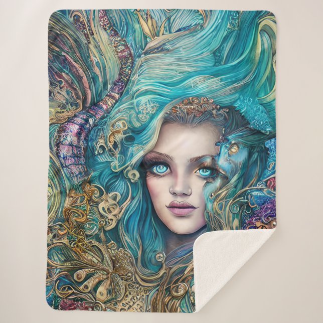 Fantasy Underwater Goddess Abstrakt Artwork Sherpadecke (Vorderseite)