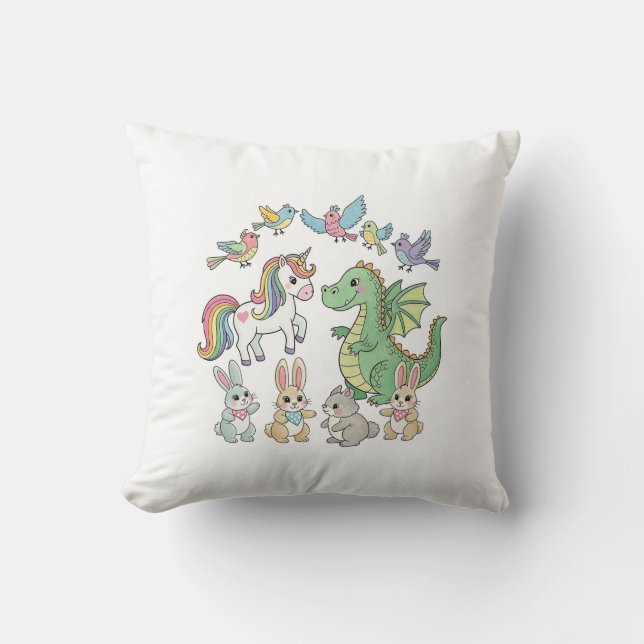 Fantasy Unicorn & Dragon Kids Pillow Kissen (Vorderseite)