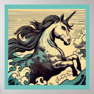 Fantasy Unicorn - Holzschnitt 3 Poster