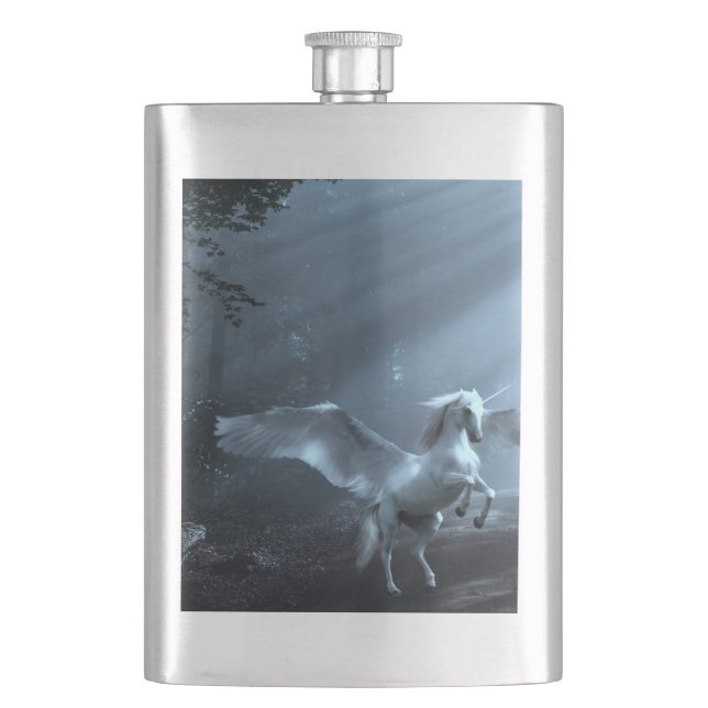 Fantasy Unicorn im Wald Flachmann (Vorderseite)