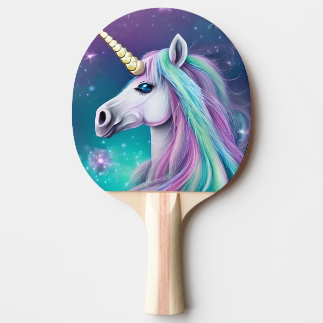 Fantasy Unicorn mit Blue and Pink Hair Poster Tischtennis Schläger (Vorderseite)