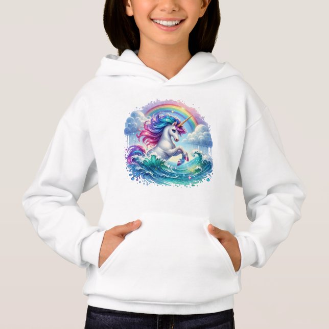 Fantasy Unicorn mit Regenbogen Hoodie (Vorderseite)