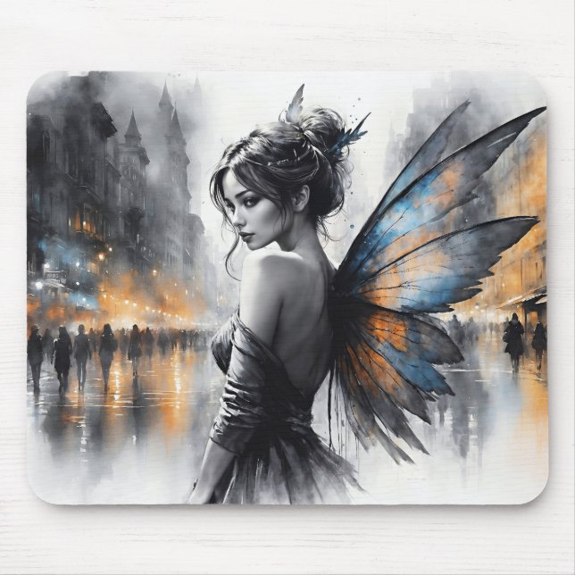 Fantasy urban Fee elegante Schönheitsfeuerlichter Mousepad (Vorne)