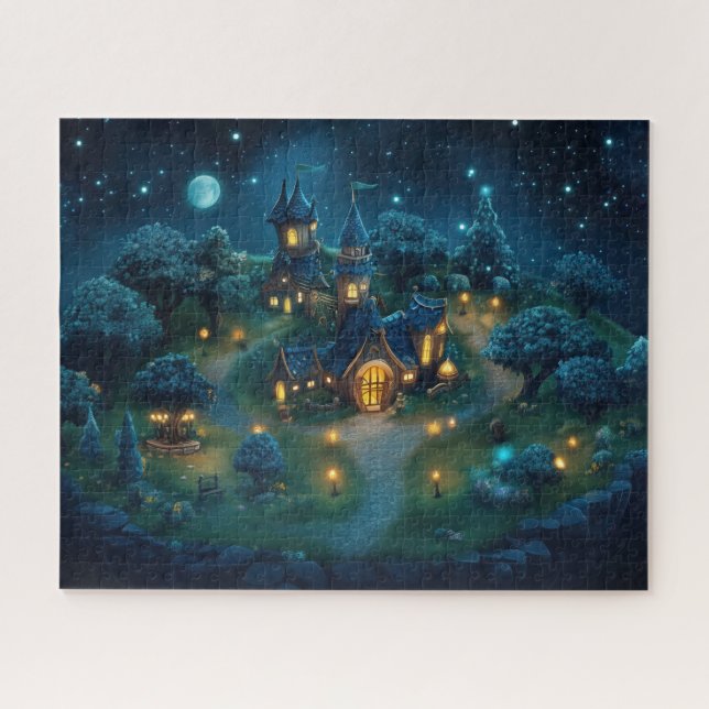 Fantasy Village glühen mit warmen Lanterns Puzzle (Horizontal)