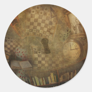 Fantasy-Vintage-Alice-im-Wunderland-Geburtstagsfei Runder Aufkleber
