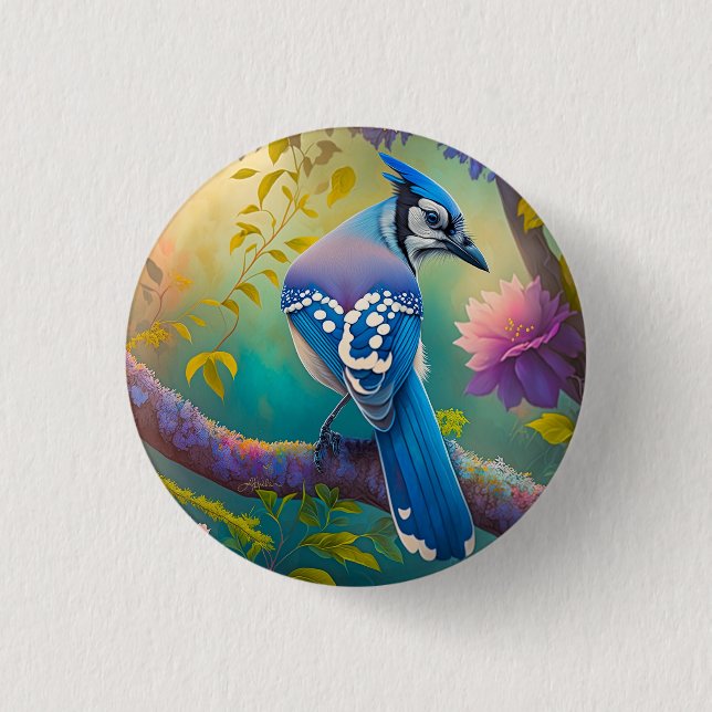 Fantasy-Vögel Blauhäher Button (Vorderseite)