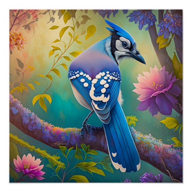 Fantasy-Vögel Blauhäher Poster (Vorderseite)