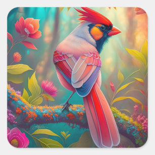 Fantasy-Vögel männlicher Kardinal Quadratischer Aufkleber