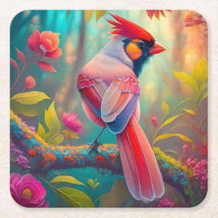 Fantasy-Vögel männlicher Kardinal Rechteckiger Pappuntersetzer