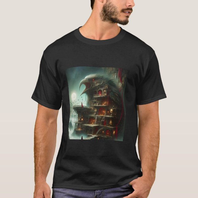Fantasy-Vogelhaus-Bibliothek T-Shirt (Vorderseite)