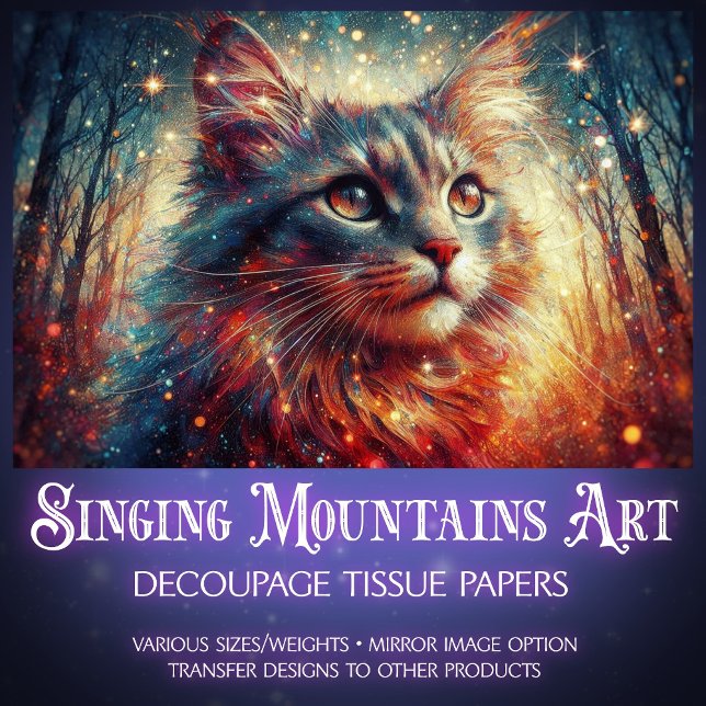 Fantasy-Wald-Katzen-Feenglühbirnen-Decoupage  Seidenpapier (Von Creator hochgeladen)