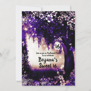Fantasy-Wald Verzauberter Lila Wald Sweet 16 Einladung