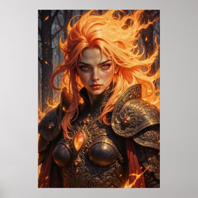 Fantasy-Wandbild des Ember-Ritters Poster (Vorne)