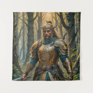 Fantasy Warrior in Golden Armor Wandteppich