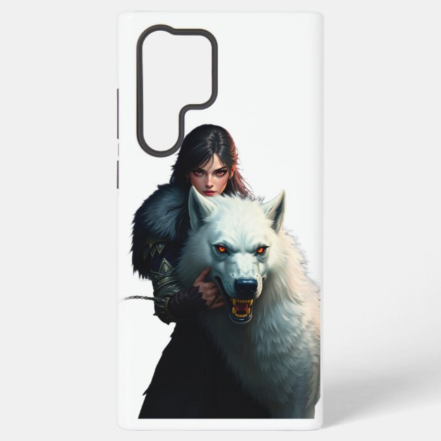 Fantasy Warrior und Red-Mit Augen Direwolf Embrace Samsung Galaxy Hülle (Rückseite)