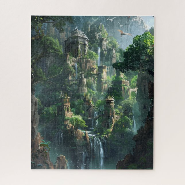 Fantasy-Wasserfall-Königreich Puzzle (Vertikal)
