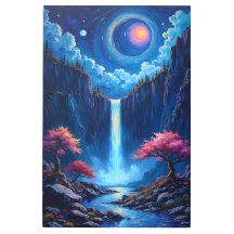 Fantasy Wasserfall Landschaft mit Kirschbäumen