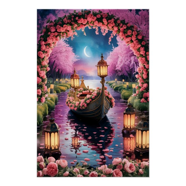 Fantasy Wasserfarbe Kunst des Lantern-Lit Verziert Poster (Vorderseite)