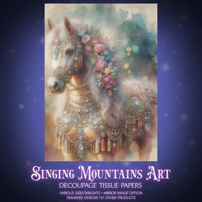 Fantasy Watercolor Horse With Flowers Decoupage Seidenpapier (Von Creator hochgeladen)