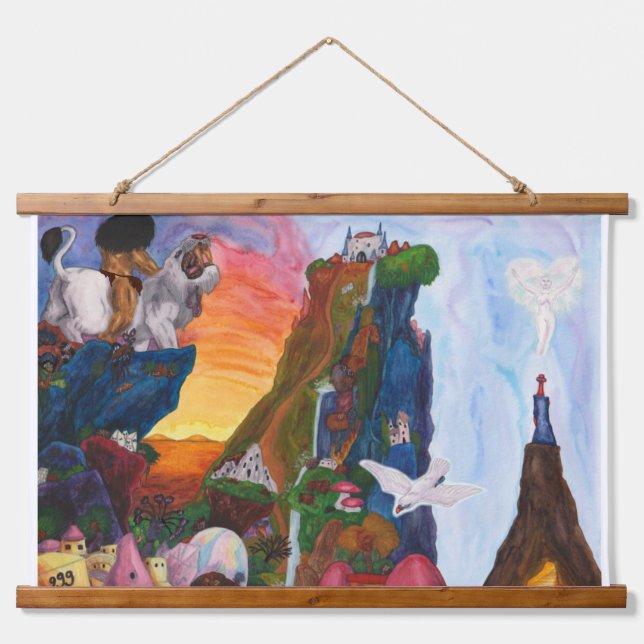 Fantasy Watercolor Illustration Goddess Adventure Wandteppich Mit Holzrahmen (Vorne)