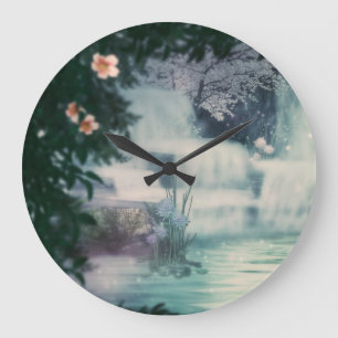 Fantasy Waterfall Cascade Große Wanduhr