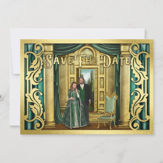Fantasy Wedding Gold Glitzer Mittelalterliche Foto Save The Date (Vorderseite)