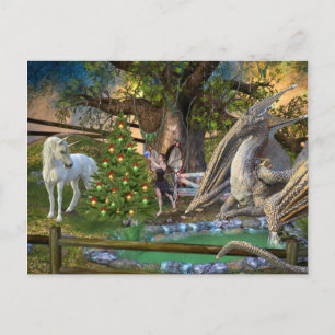 Fantasy-Weihnachtsfee-Einhorn-Drache Postkarte