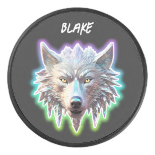 Fantasy Weißer Wolfskopf Eishockey Puck