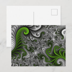 Fantasy-Welt Grüne und graue abstrakte Fraktalkuns Postkarte