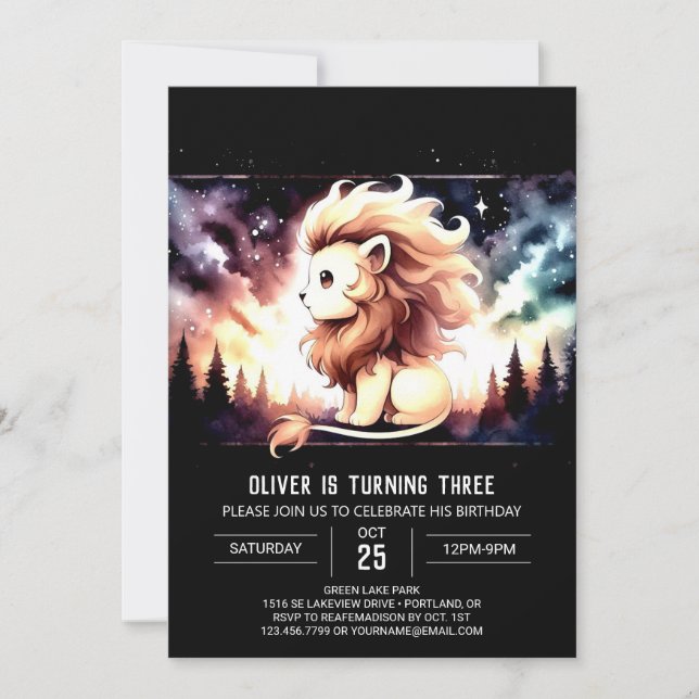 Fantasy Whimsy Lion Birthday Einladung (Vorderseite)