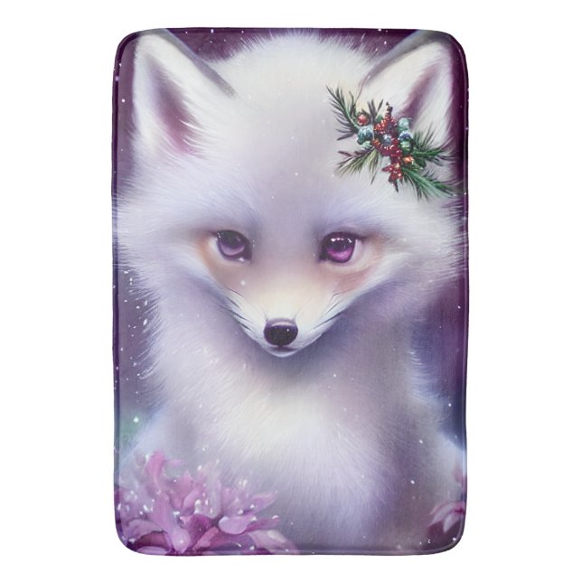 Fantasy White Baby Fox mit Lavendel Eyes Badematte (Vorderseite Vertikal)